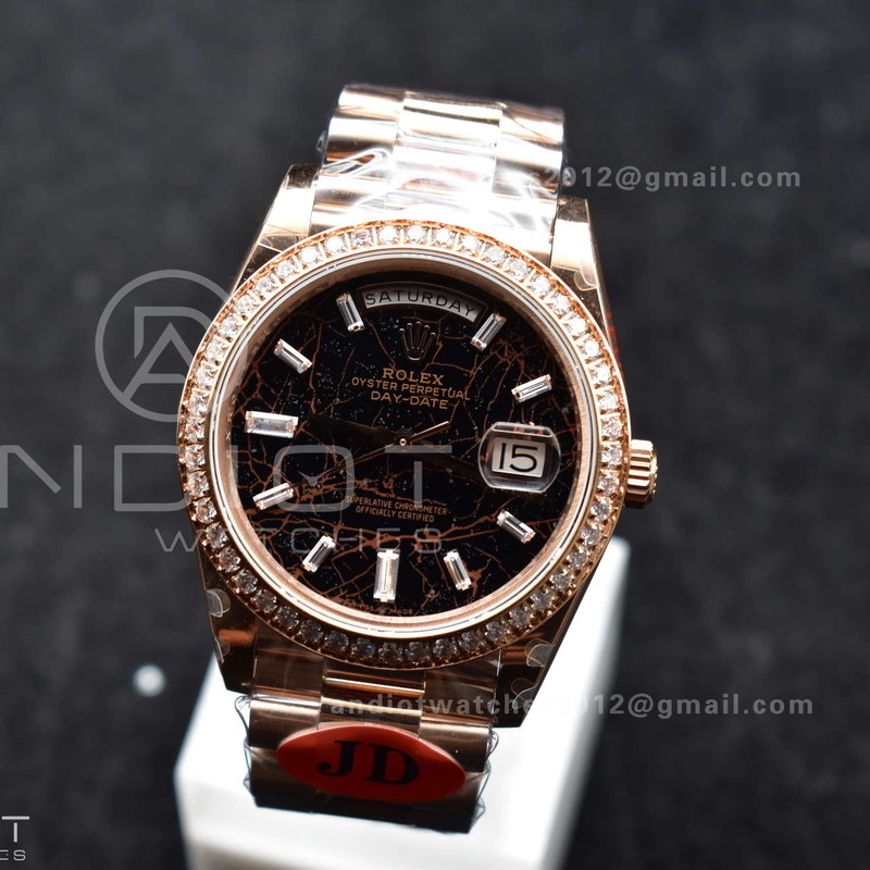 DayDate 40 RG JDF 904L Steel Meteorite Dial Crystal Markers On President Bracelet A3255